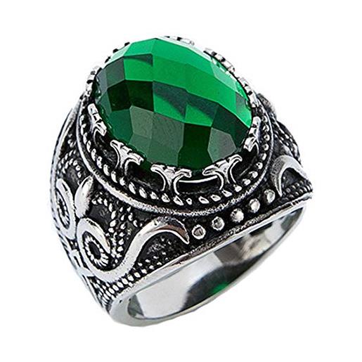 HIJONES vintage lusso ovale smeraldo pietre anello da uomo in acciaio inossidabile gotico intagliato modello argento taglia 14