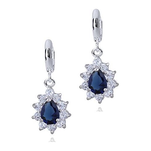Crystalline Azuria donna 18ct placcato oro bianco lacrima orecchini pendenti con zaffiro simulato blu cristalli di zirconi