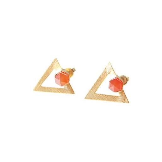 Vurmashop orecchini donna oro pietra corniola naturale - nuumite gioielli orecchini triangolare oro 18 k - regalo speciale