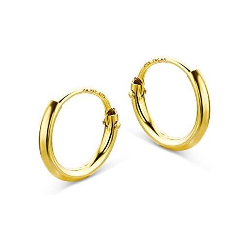 MIORE orecchini donna miore a cerchio in oro giallo lucido, vero oro 14kt 585, orecchini a cerchi leggerissimi adatti anche come secondo orecchino. Chiusura con perno passante. 