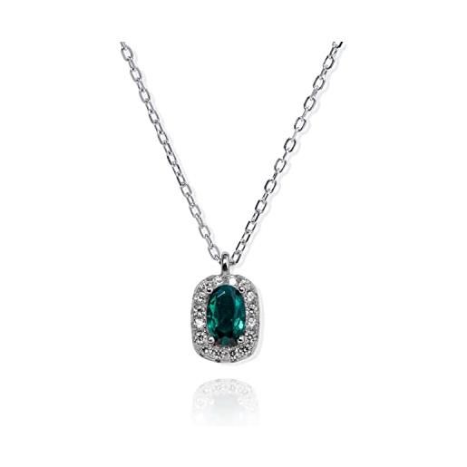 ALCHIMISTA JEWELS punto luce collana donna argento 925 zircone verde smeraldo taglio princess lunga 45 cm con scatola per idea regalo alta qualità