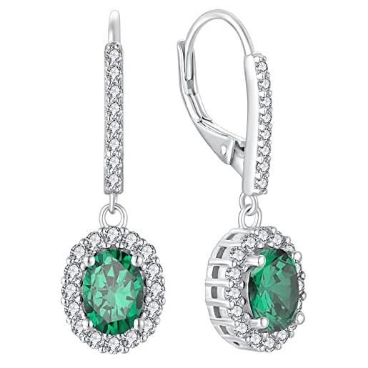 YL orecchini ovale argento 925 con pietra portafortuna di maggio smeraldo simulato orecchini per donna