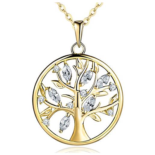 JO WISDOM collana albero della vita yggdrasil argento 925 aaa zirconia cubica donna con placcato oro giallo