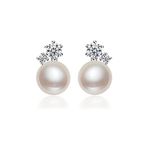 H'Helen orecchini in argento s925 perle coltivate d'acqua dolce bianche di 7mm zirconi luminosi donna ambino- H'Helen