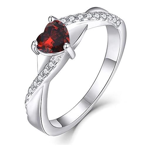 YL anello di fidanzamento cuore argento 925 con gennaio pietra portafortuna granato anello solitario infinito anello nuziale per donna sposa(taglia 12)