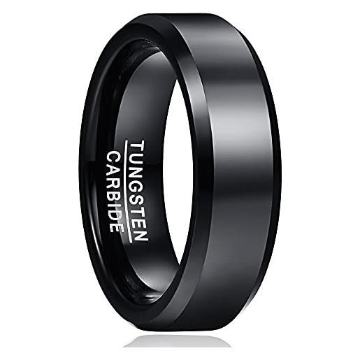 Cloyo 6mm fedi nuziali moda classica anello di fidanzamento anello in carburo di tungsteno con anello piatto nero lucido anello di coppia vestibilità comoda taglia 17.5
