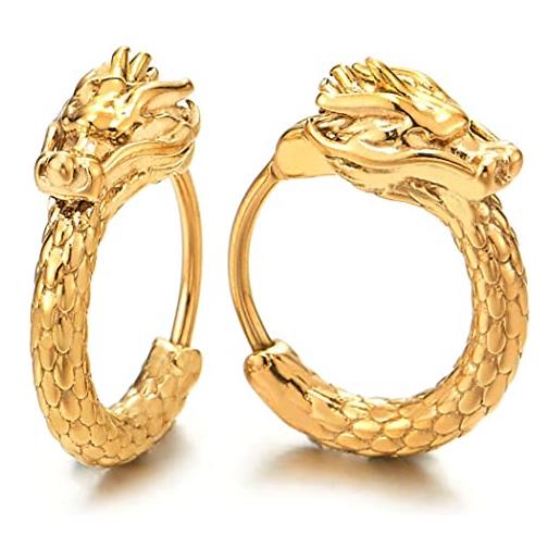 COOLSTEELANDBEYOND annata oro drago scaglia cerchio orecchini da uomo donna, huggie orecchini a lobo, acciaio inossidabile, 2 pezzi