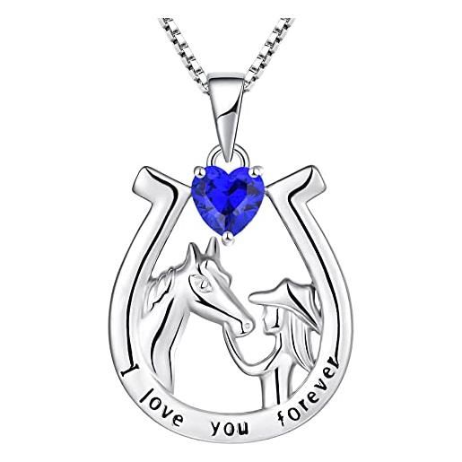 YL collana a ferro di cavallo in argento 925 con settembre pietra portafortuna spinello blu gioielli con ciondolo a forma di cavallo per donna fidanzata