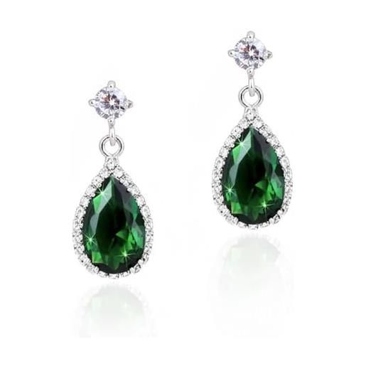 Crystalline Azuria donna 18ct placcato oro bianco lacrima orecchini pendenti con verde smeraldo simulato cristalli di zirconi