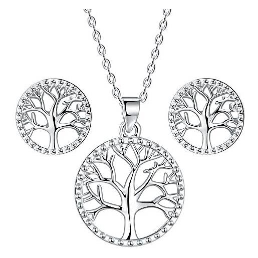 Lydreewam albero della vita parure di gioielli set orecchini collana donna argento sterling 925 con scatola regalo, collana regolabile 40+5cm
