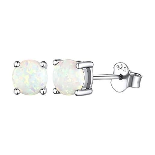 Bellitia Jewelry orecchini a bottone con opale bianco per donna, orecchini a perno con opale simulato in argento sterling 925 gioielli ipoallergenici