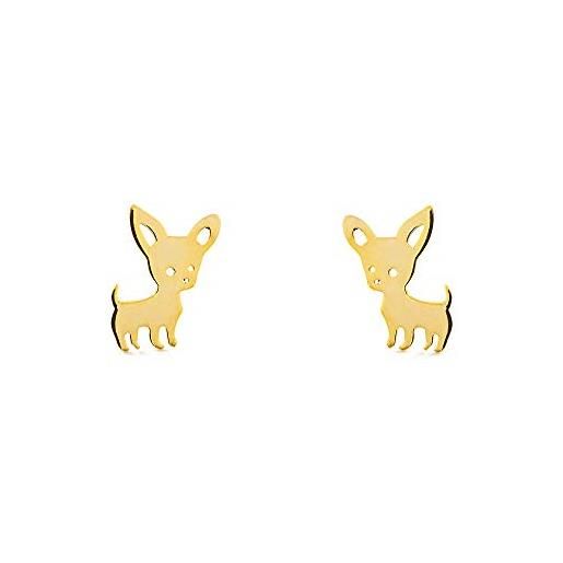 Monde Petit orecchini per bambini cane chihuahua - oro giallo 9k (375) - scatola regalo - certificato di garanzia