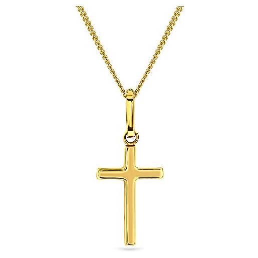 MIORE catena con croce miore in oro giallo lucido, vero oro 9kt 375, croce pendente in oro lucido - collana e ciondolo in oro anallergico. La catenina è lunga cm. 45. 
