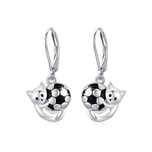 ZIPPICE orecchini da calcio per donna orecchini a forma di gatto in argento sterling 925 orecchini a sfera gioielli regalo per donne ragazze bambini ragazzi