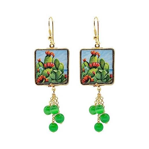 MARARDI orecchini donna italiani ceramica di caltagirona [piastrelle cactus] lungo handmade gioielli italiani originali eleganti per tutti i giorni eventi matrimoni occasioni speciali