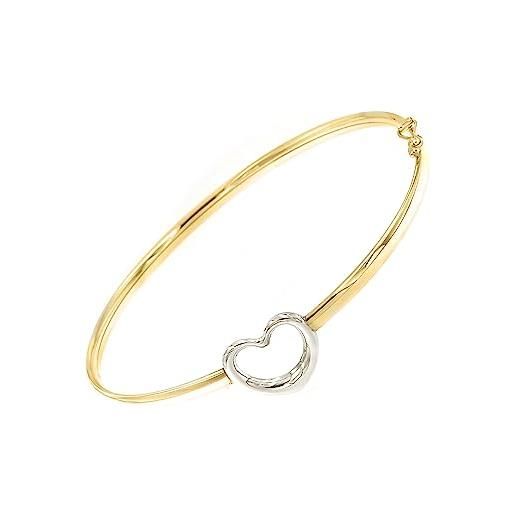 forme di Lucchetta lucchetta - bracciale con cuore in oro bianco e giallo 9k - modello bangle 17 cm | bracciale d'oro vero per donna ragazza