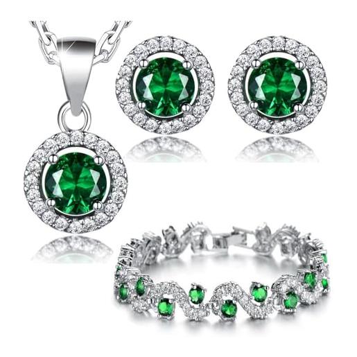 Crystalline Azuria donna 18ct placcato oro bianco rotondo verde smeraldo simulato cristalli di zirconi parure collana con ciondolo orecchini bracciale