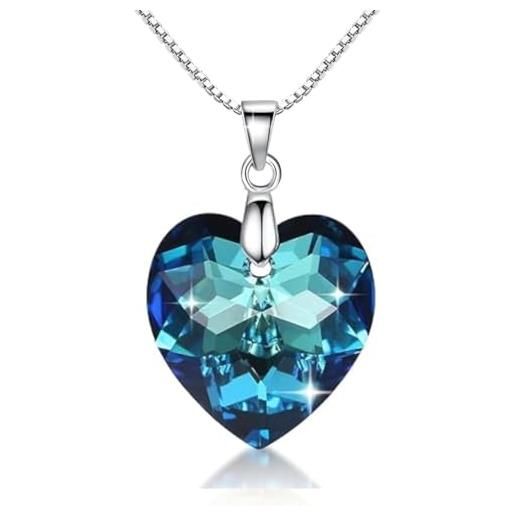 Crystalline Azuria donna 925 argento 925 amore cuore cristalli blu collana con ciondolo 40 cm