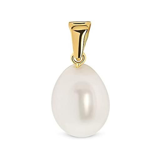 MIORE ciondolo miore con perla naturale d'acqua dolce di forma ovale anello in oro giallo vero 18kt 750. Un pendente a cui potrete aggiungere la vostra catenina d'oro o argento dorata. Charms anallergico. 