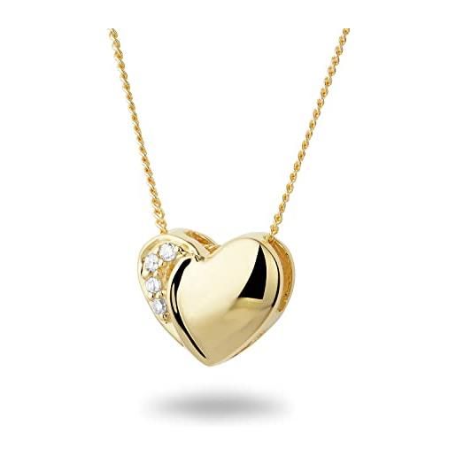 Miore collana cuore con diamanti 0,02 ct in oro giallo 18 carati 750, lunghezza 45 cm
