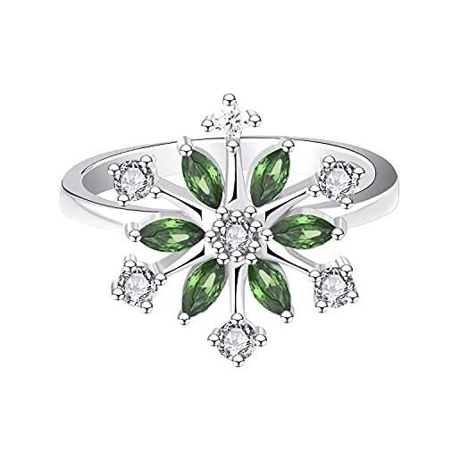 JO WISDOM anelli fiocco di neve argento 925 donna con aaa zirconia cubica può birthstone colore smeraldo