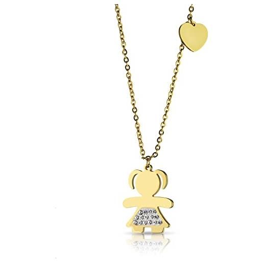 inSCINTILLE collana donna in acciaio inossidabile con ciondolo bebè e cristalli strass (bimba oro giallo)
