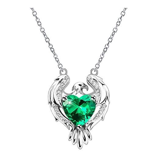 Manfnee aquila collana argento 925 cuore zirconi verde gioielli donna regalo compleanno amore festa