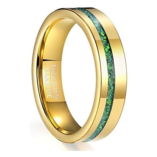 NUNCAD anelli di fidanzamento oro uomo donna 6mm, anello in carburo di tungsteno con opale sintetico verde per san valentino partner matrimonio regalo taglie(27.25)