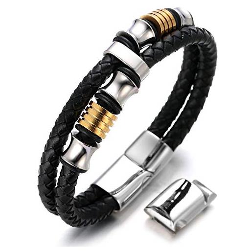 Halukakah kids ● honour junior ● boy's genuine leather bracelet 6-12 y/o. With titanium beads silver & golden magentic clasp 7-8/18-19.5cm with free giftbox