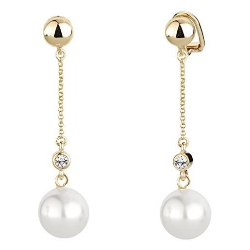 Traveller orecchini a clip - pendenti - perla 12mm bianco - cristallo - placcati oro 22 carati - 114139