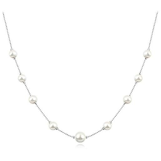 Crystalline Azuria donna 18ct placcato oro bianco collana con cristallo perla simulata bianca 42 cm