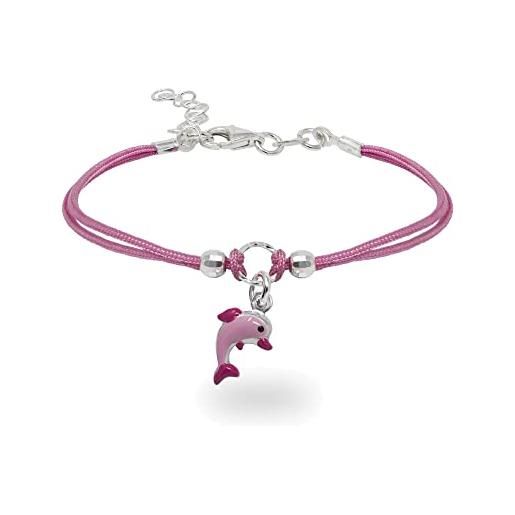 inSCINTILLE braccialetti bambina con filo cerato e charm in argento 925, girotondo bracciale bambina e bambino (delfino rosa)