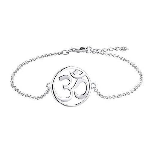 JO WISDOM braccialetto om argento 925 donna indiano yoga aum om ohm amuleto bracciali braccialetti con placcato in oro bianco, 18cm+2cm