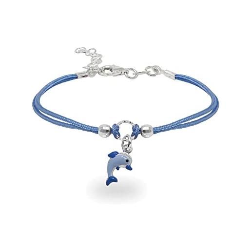inSCINTILLE braccialetti bambina con filo cerato e charm in argento 925, girotondo bracciale bambina e bambino (delfino azzurro)