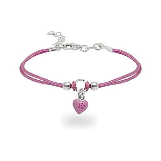 inSCINTILLE braccialetti bambina con filo cerato e charm in argento 925, girotondo bracciale bambina e bambino (cuore rosa)