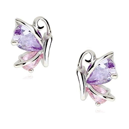 Crystalline Azuria donna 18ct placcato oro bianco farfalle orecchini a lobo con rosa violetto cristalli di zirconi