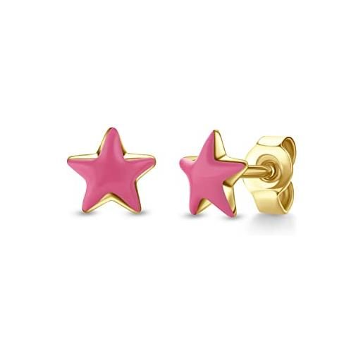 Miore kids orecchini a stella rosa per bambini in oro giallo 9 kt 375 6 x 6 mm