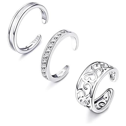 LOLIAS set di anelli aperti argento sterling 925 anelli celtico open toe ring per donna ragazze anelli aperti regolabili ipoallergenici anelli con coda anello piede spiaggia gioielli