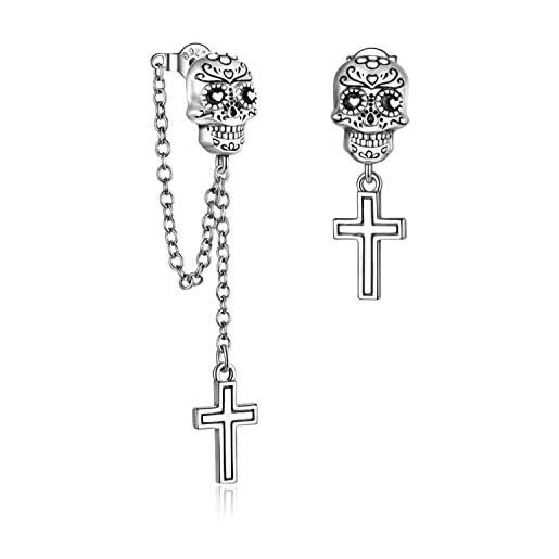 Bellitia Jewelry orecchini pendenti asimmetrici alla moda in argento sterling 925, orecchini a forma di teschio orecchini a croce per donna ragazza