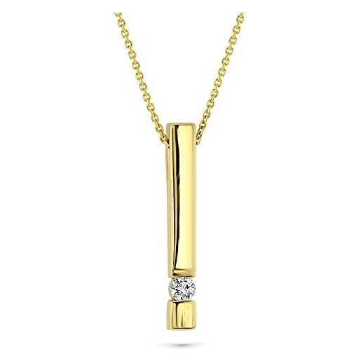 MIORE collana donna, catenina con pendente, con diamante taglio brillante ct. 0.07 in oro giallo 9 kt 375, catena cm 42