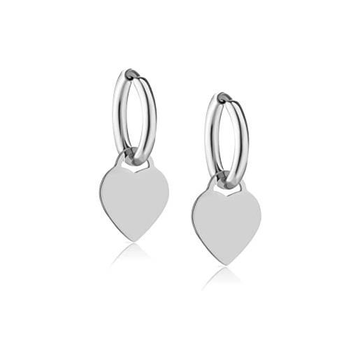 inSCINTILLE cuore rock orecchini donna in acciaio inossidabile con pendente a cuore colorato (argento)