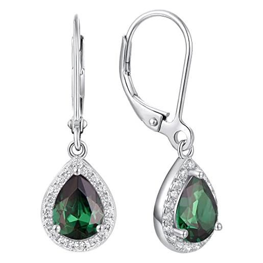 YL donna orecchini pera argento 925 con pietra portafortuna di maggio smeraldo simulato orecchini