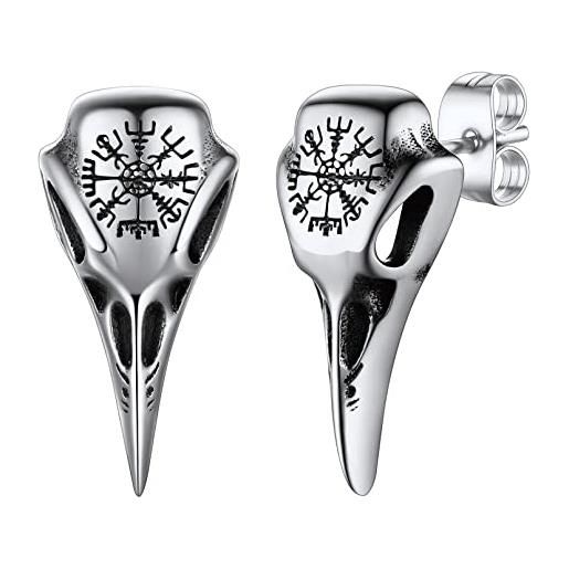 FaithHeart orecchini a bottone teschio di corvo vichingo con nodo trinità animali della mitologia vichinga amuleto in acciaio inossidabile per uomo donna