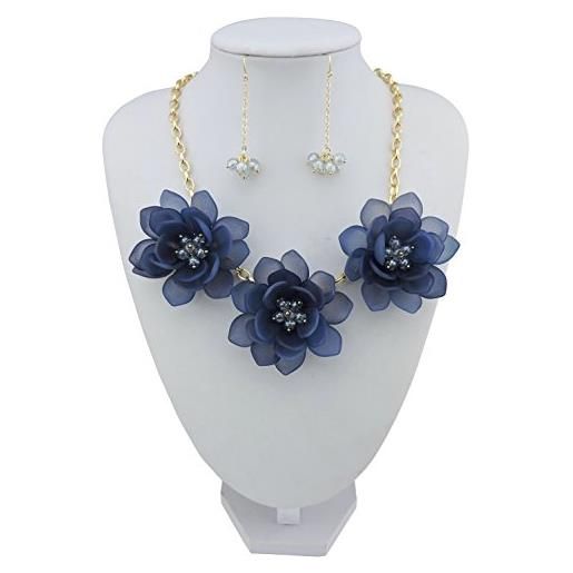 Bocar collana blu scuro fiore gioielli set collana e orecchini per le donne regalo (nk-10372-dark blue)