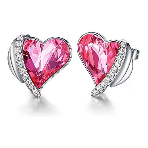 CDE orecchini da donna cuore cristalli con scatolina per gioielli (rosa)