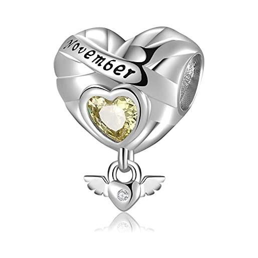 Magic Charms birthstone per braccialetti di donna in 925 sterling silver cuore ciondolo personalizzato zirconi di pietra per europa bracciale e collana regali di compleanno (novembre)