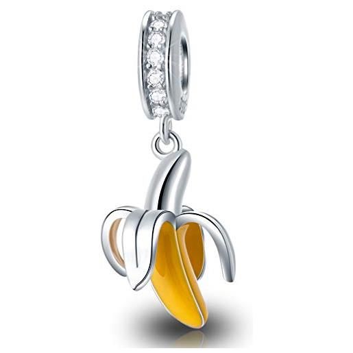 CHAWIN ciondolo a forma di banana, in argento sterling 925 con smalto giallo, adatto per braccialetti e collane, matrimoni, san valentino