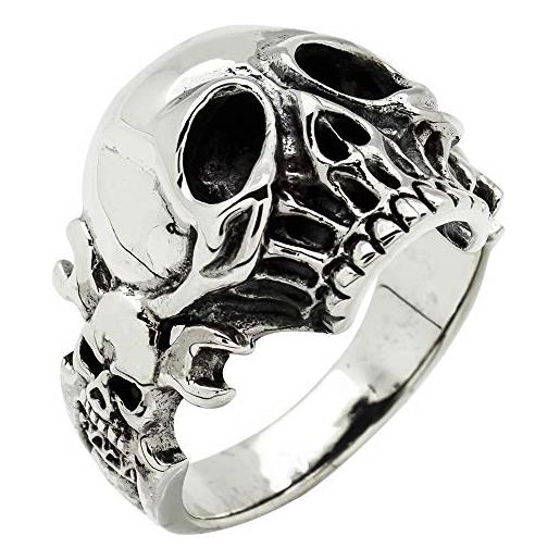 TreasureBay biker. Jewellery - anello da uomo in argento sterling 925, con teschio e teschio e argento, 69 (22.0), colore: argento, cod. Bk925r229