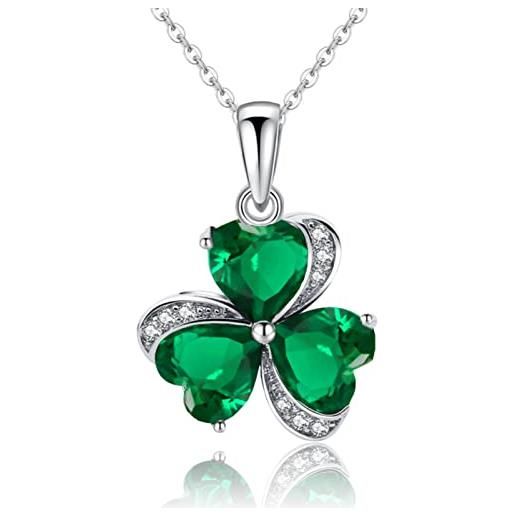 VONSSY collana di cristallo di trifoglio di smeraldo verde delicato collana di pietra preziosa di diamante bianco collana di trifoglio irlandese di st patricks day catena placcata in oro platino
