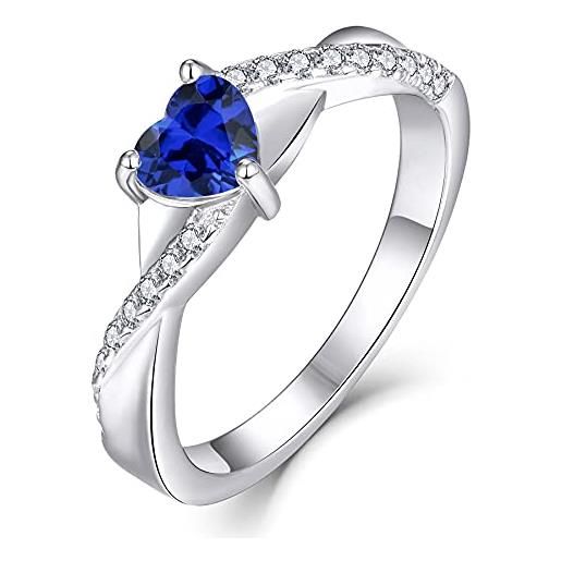 YL anello di fidanzamento cuore argento 925 con settembre pietra portafortuna spinello blu anello solitario infinito anello nuziale per donna sposa(taglia14)